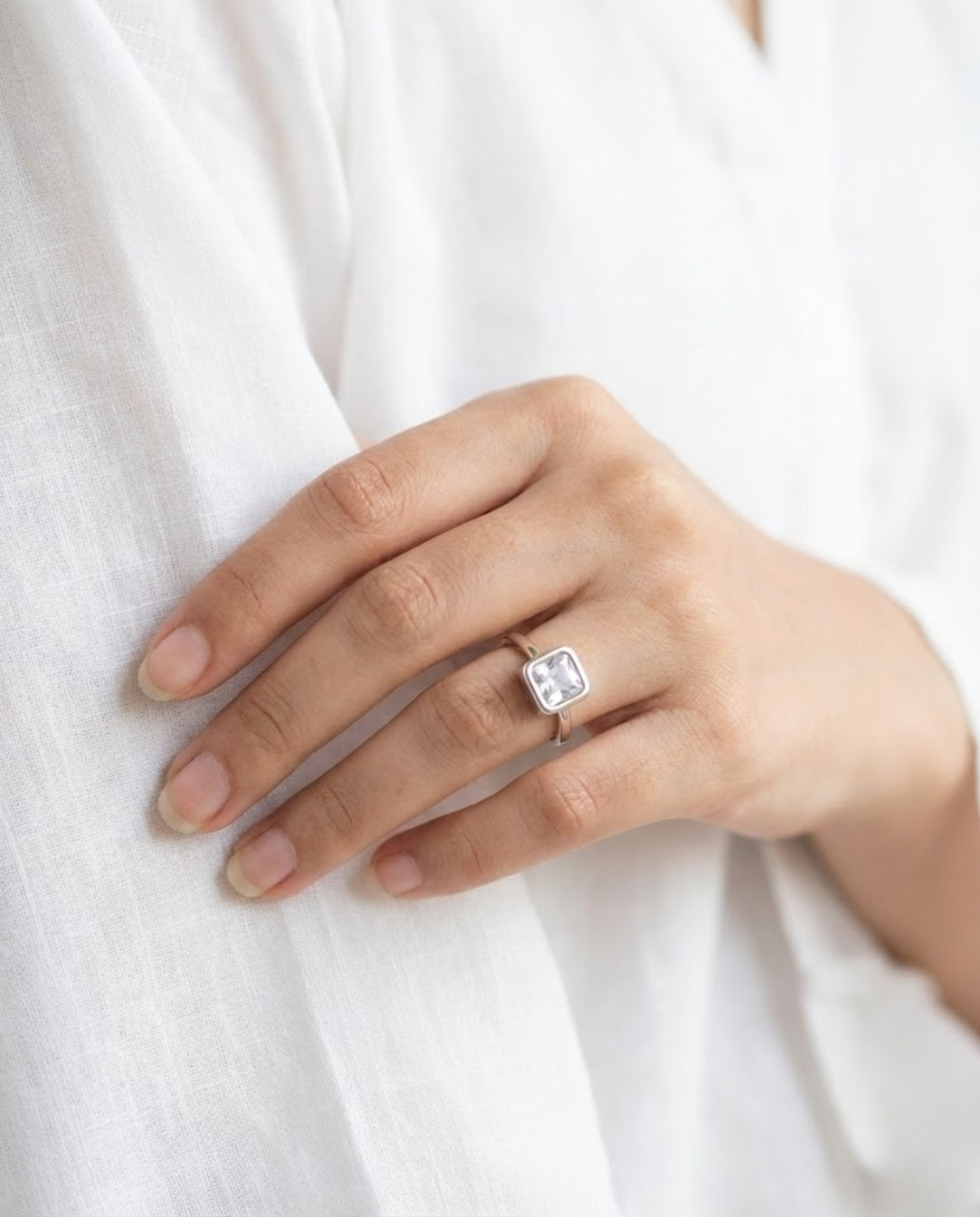Orneza Princess Cut Bezel Set Sterling Silver Ring