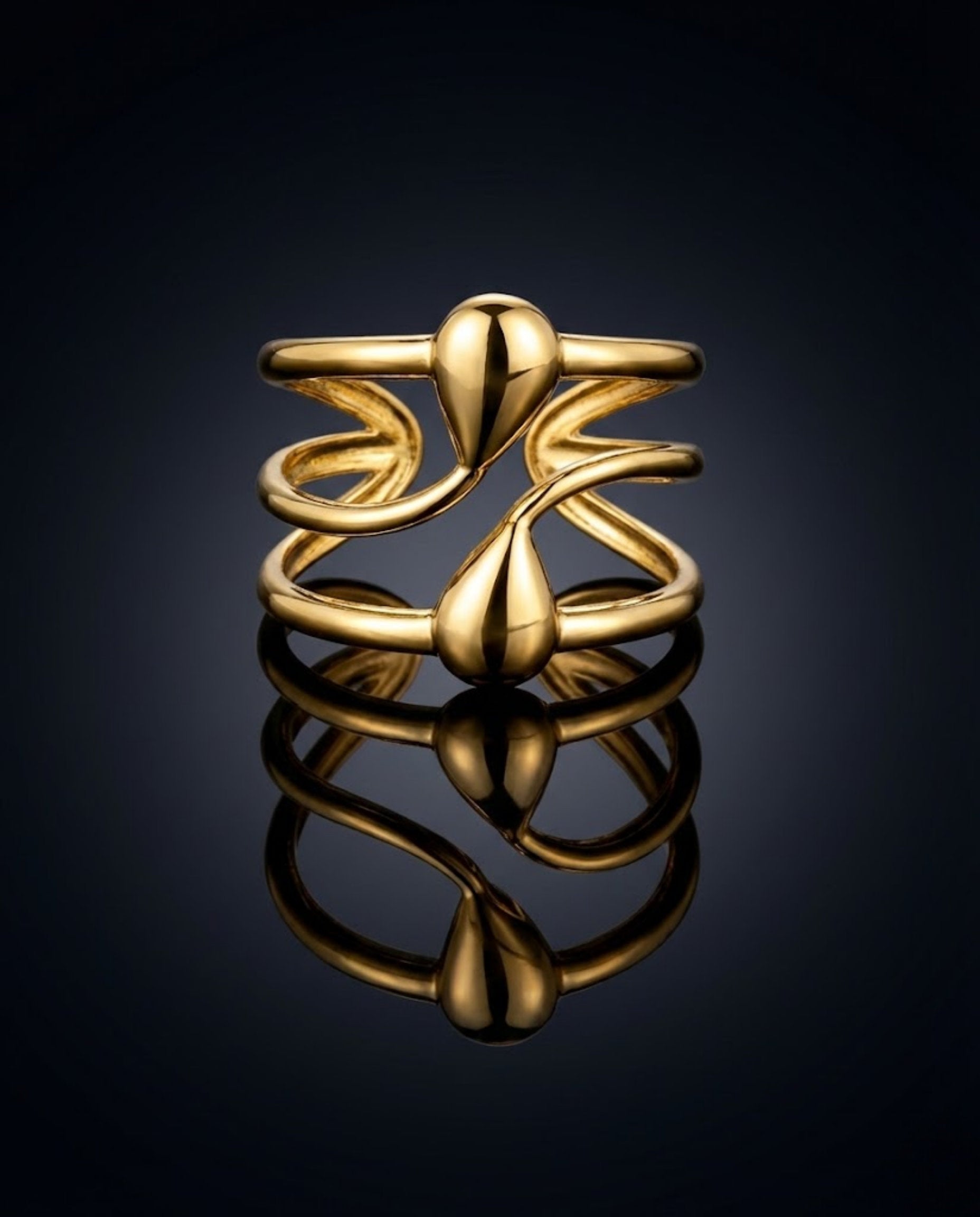 Orneza Gold Plated Twin Teardrop Triple Band Statement Ring