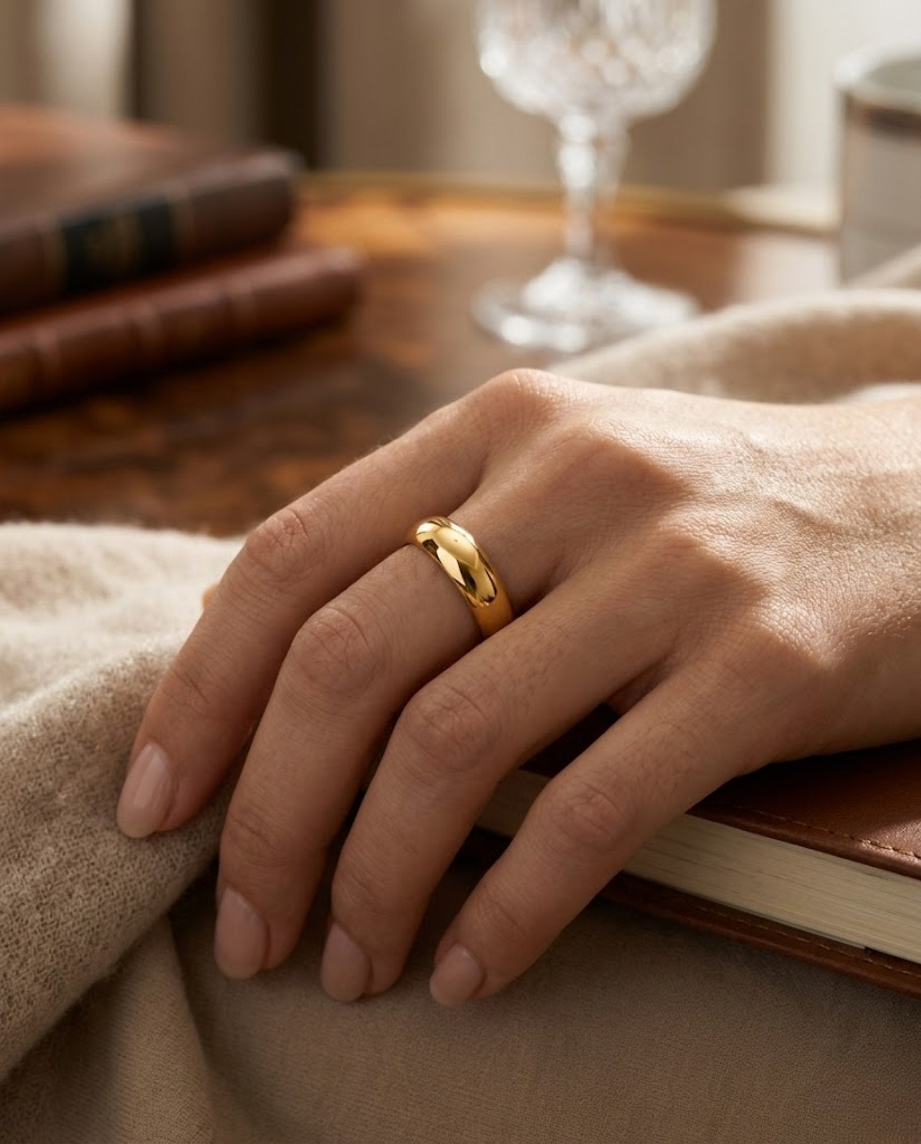 Orneza Eternal Aura Gold Minimalist Band Ring