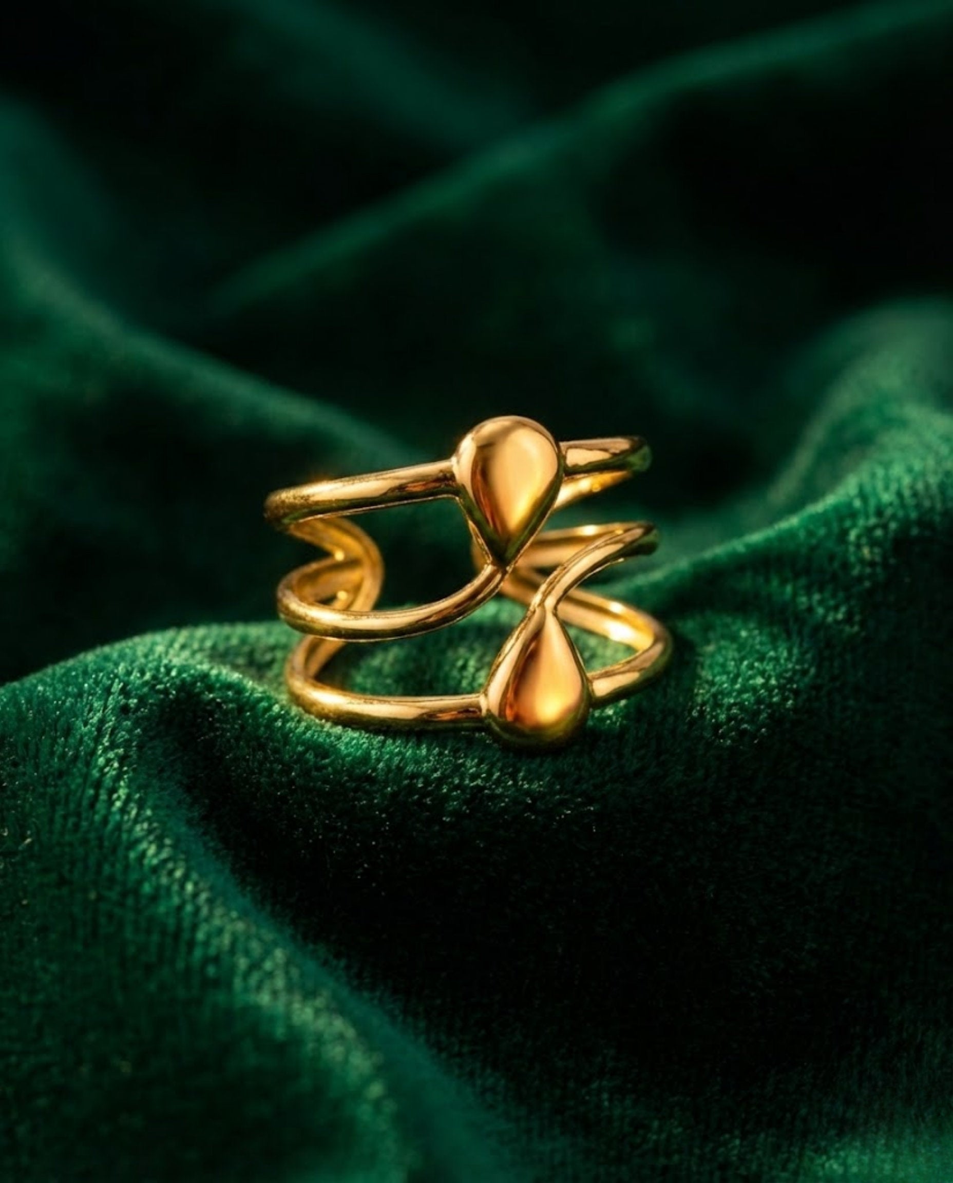 Orneza Gold Plated Twin Teardrop Triple Band Statement Ring