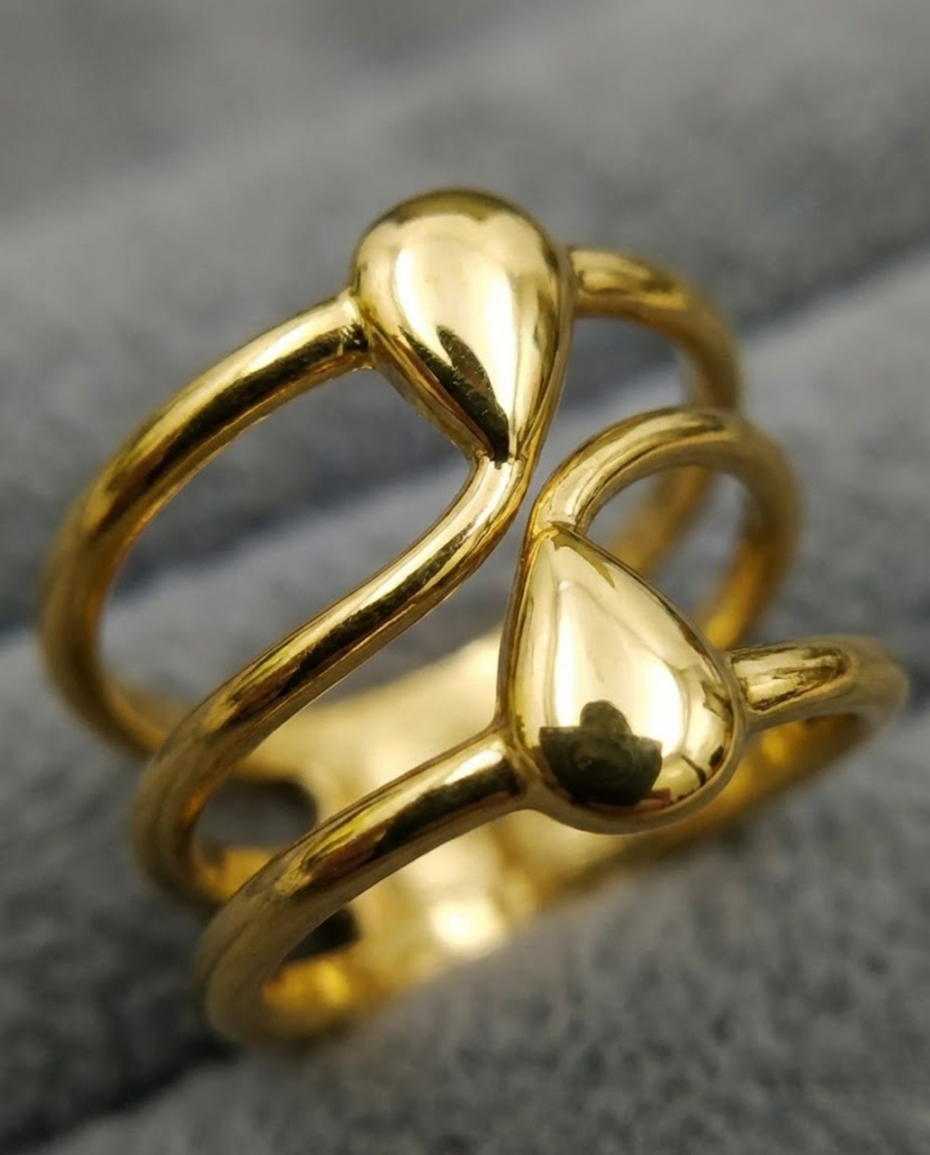 Orneza Gold Plated Twin Teardrop Triple Band Statement Ring