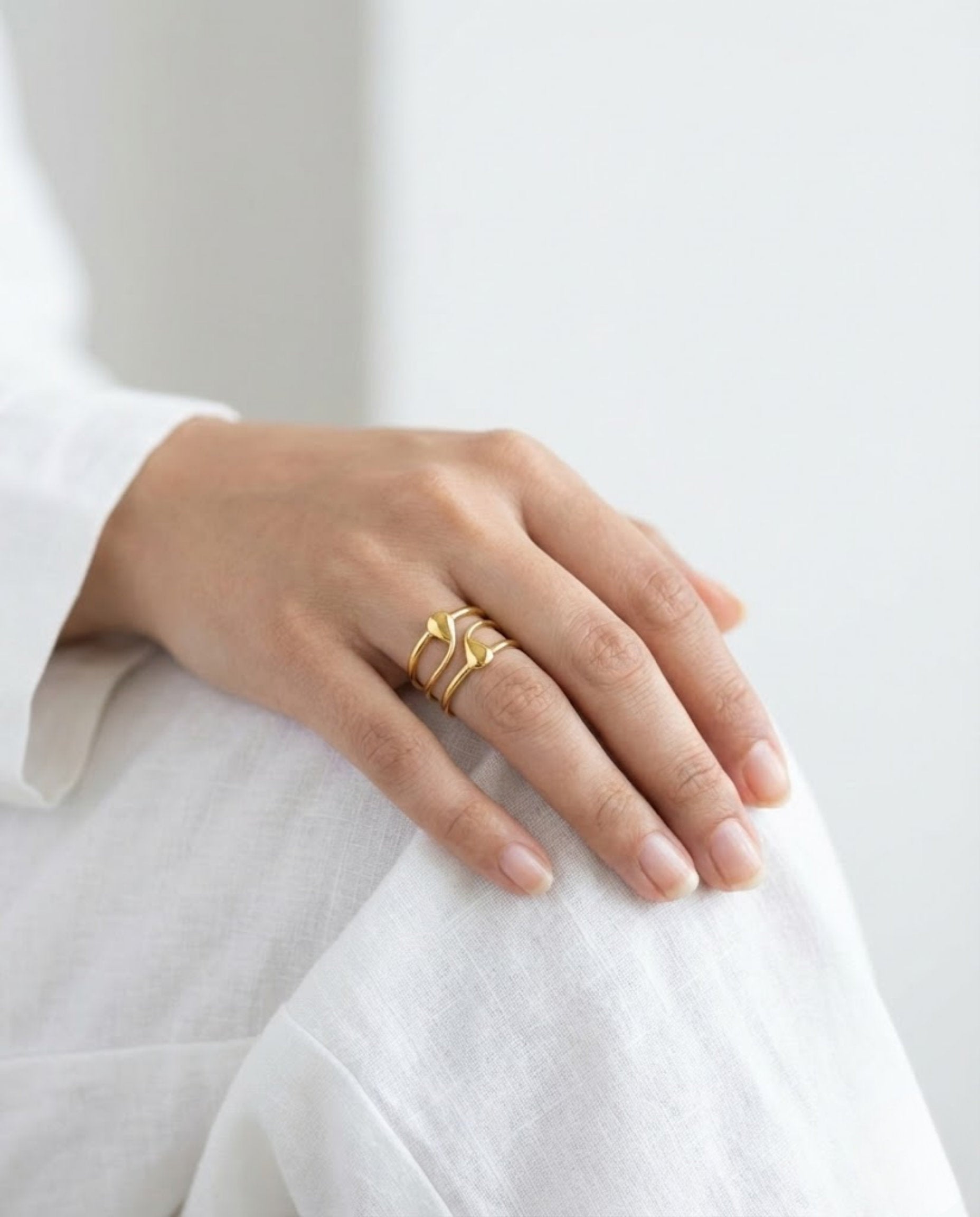 Orneza Gold Plated Twin Teardrop Triple Band Statement Ring