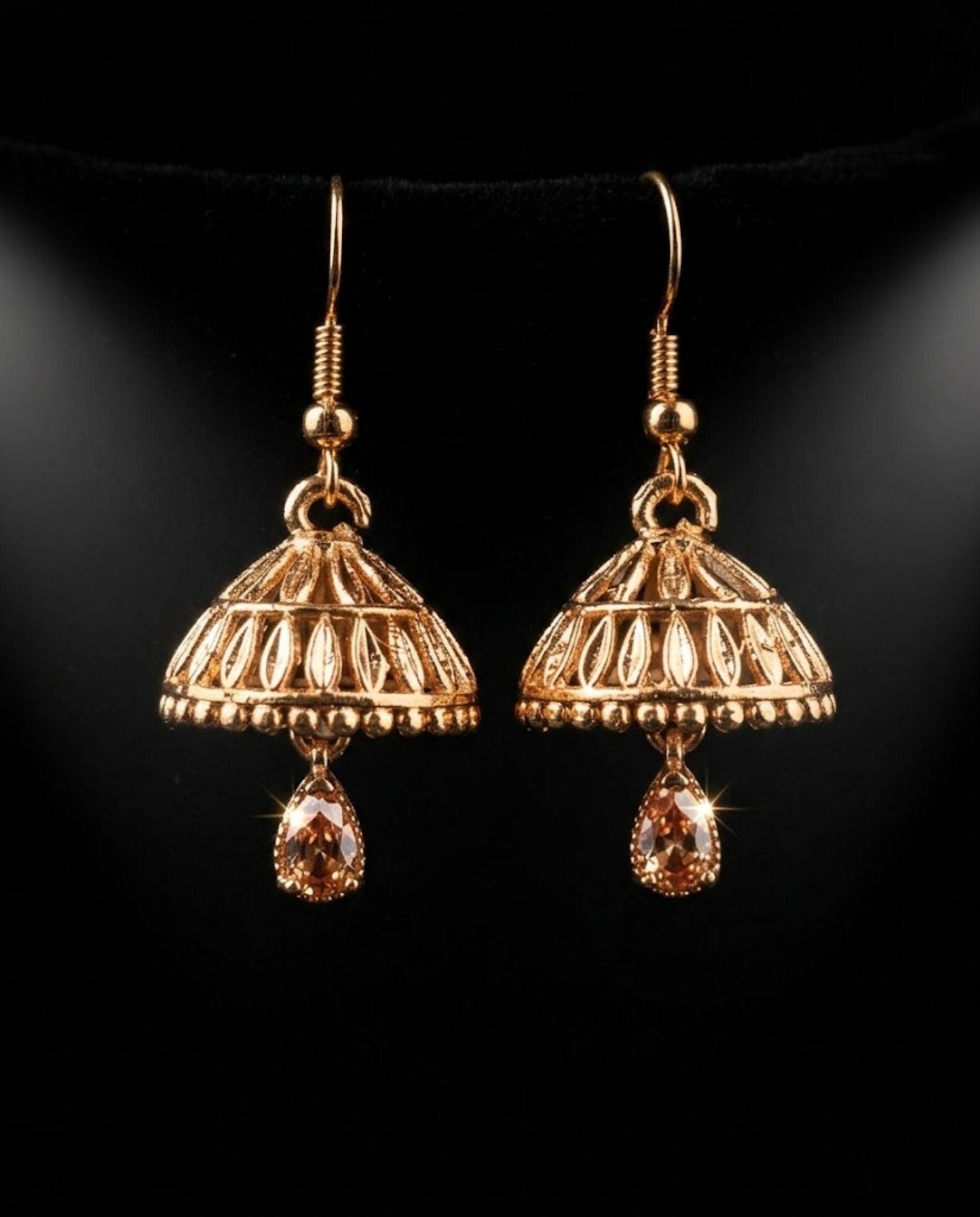 Orneza Gold Plated Jhumka Earrings with Zircon Drop