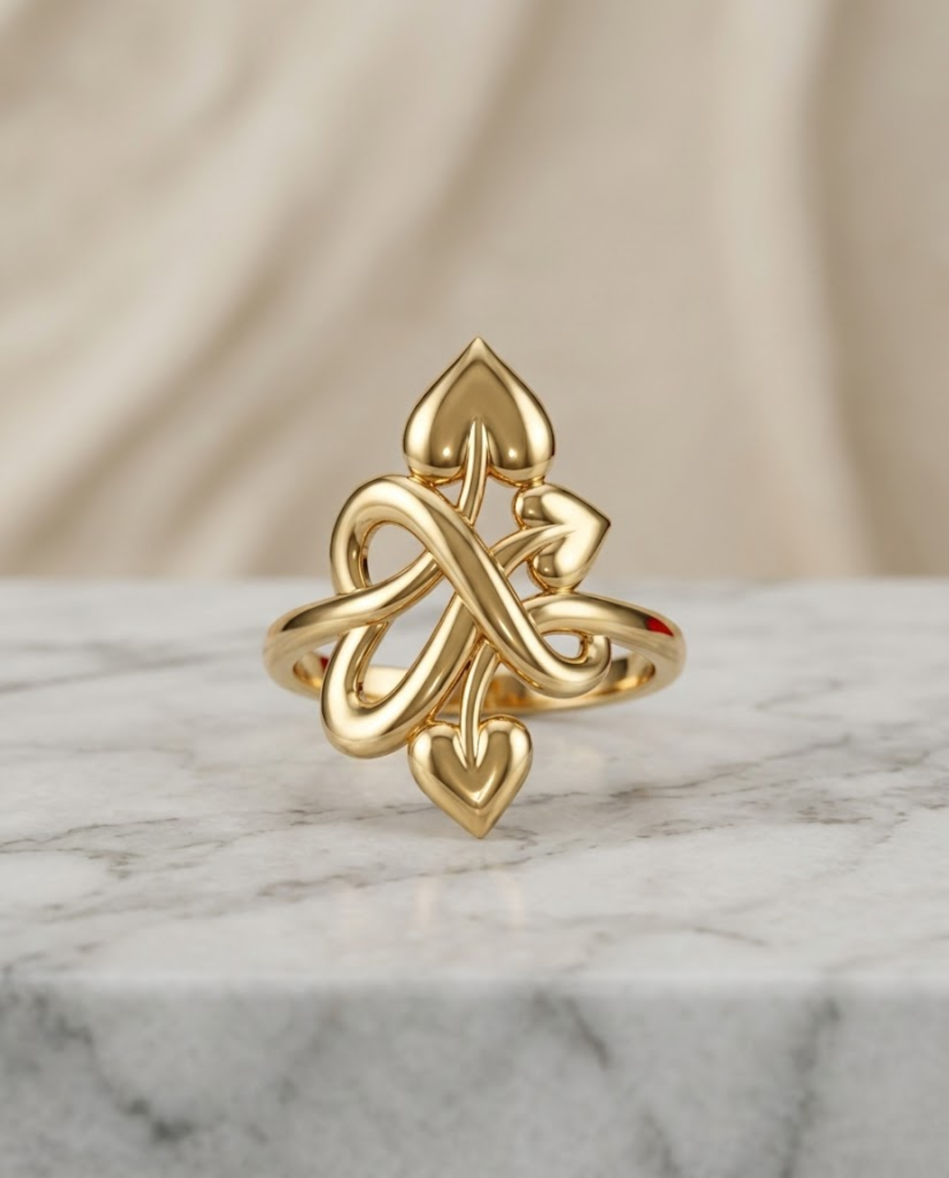 Orneza Heart Knot Gold Plated Statement Ring
