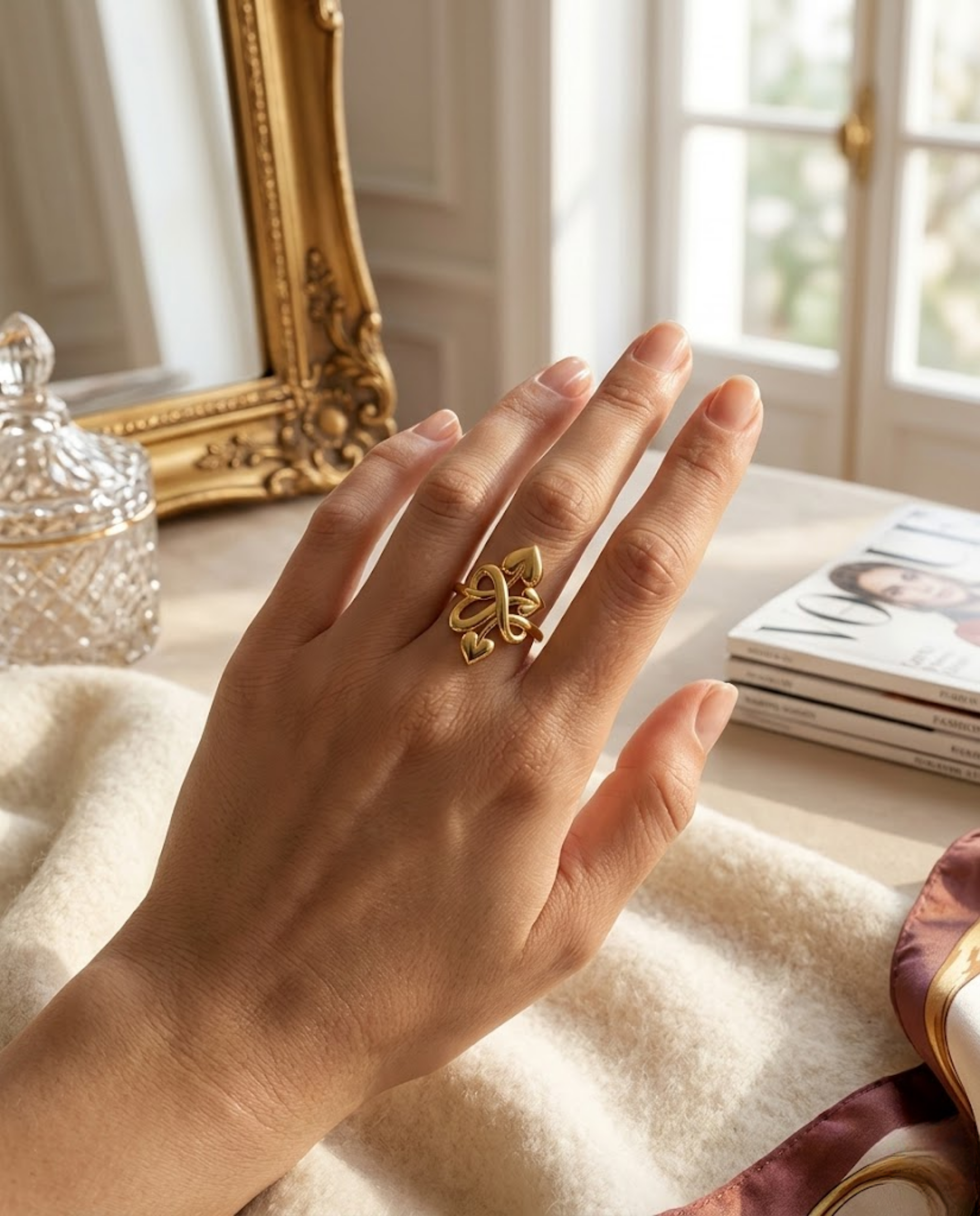 Orneza Heart Knot Gold Plated Statement Ring