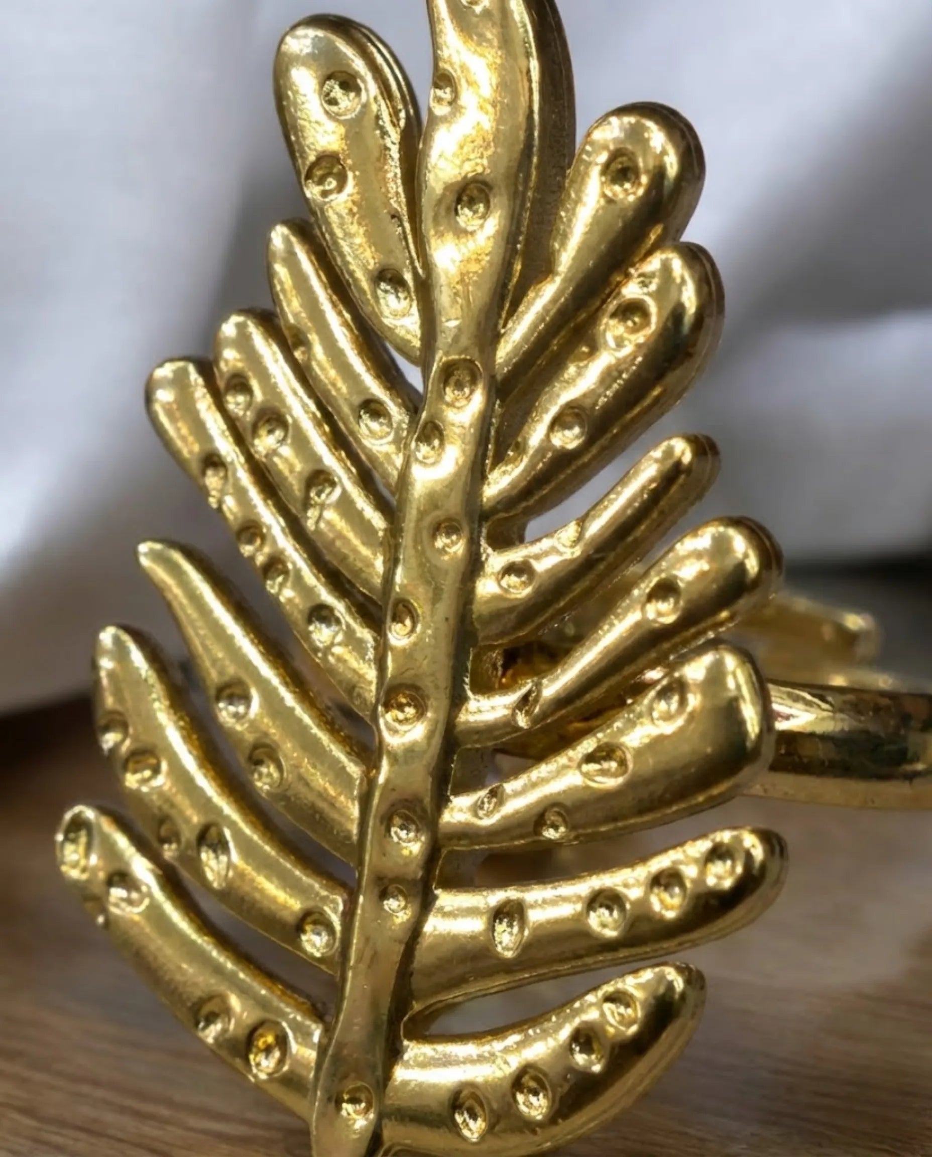 Orneza Botanical Fern Statement Ring - Adjustable Gold