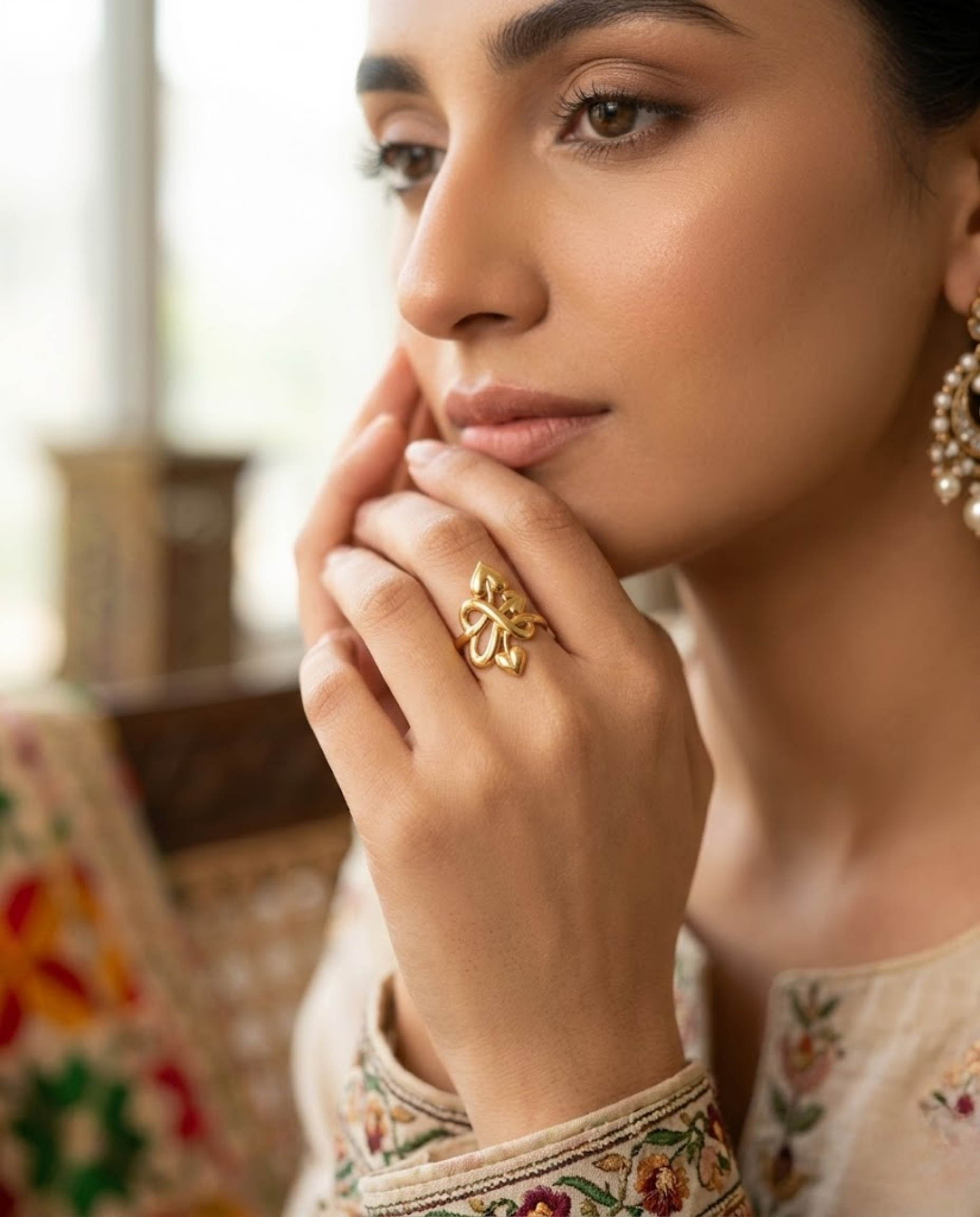 Orneza Heart Knot Gold Plated Statement Ring