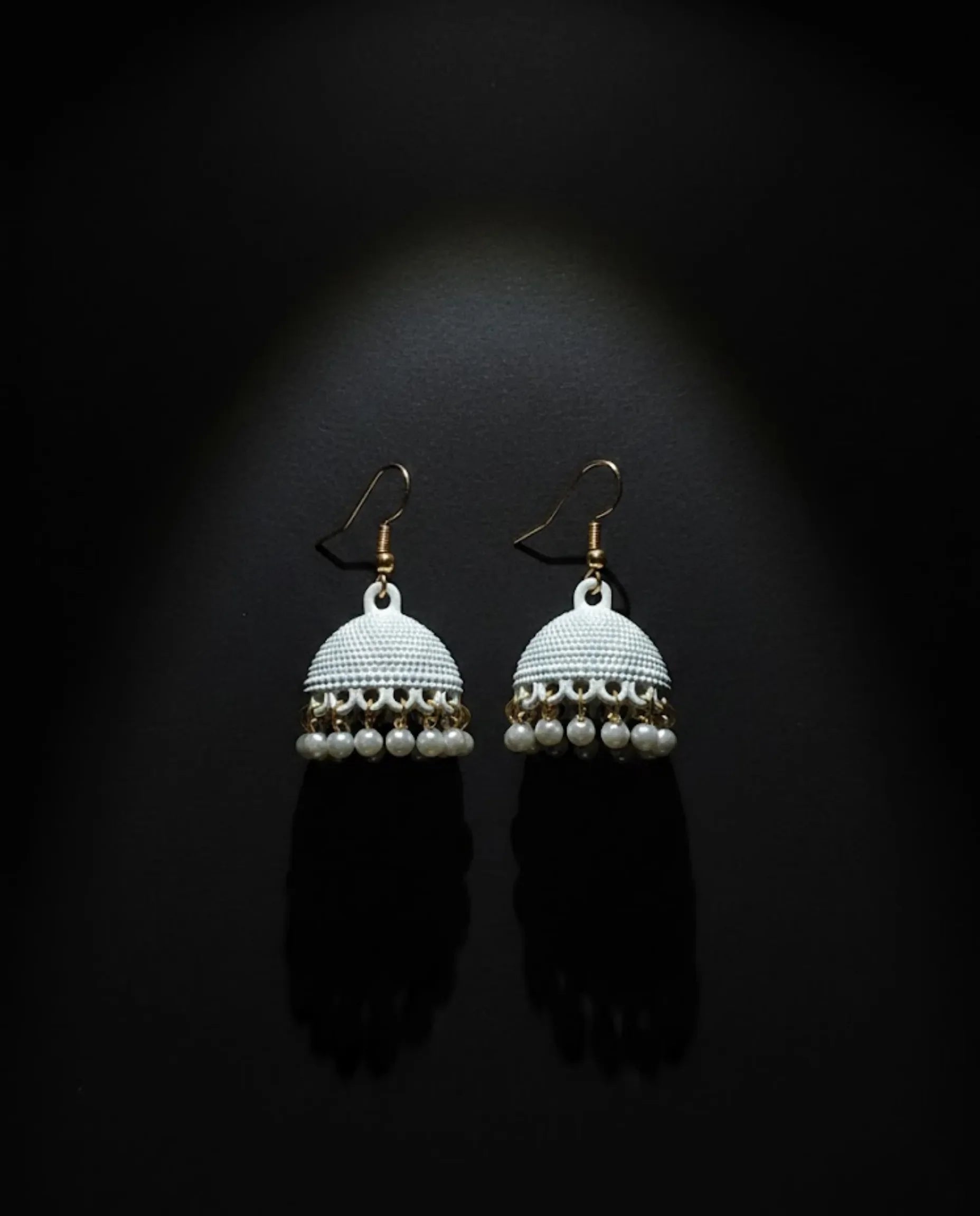 Chic White Matte Pearl Jhumka Earrings by Orneza