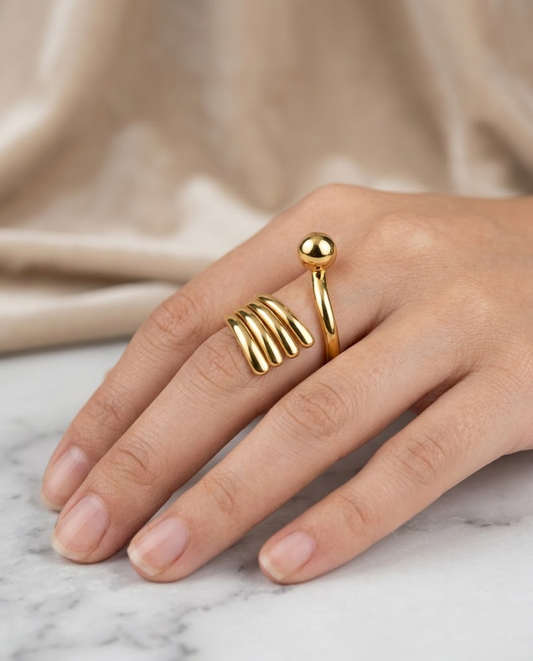 Orneza Spiral Orb Gold Plated Statement Ring