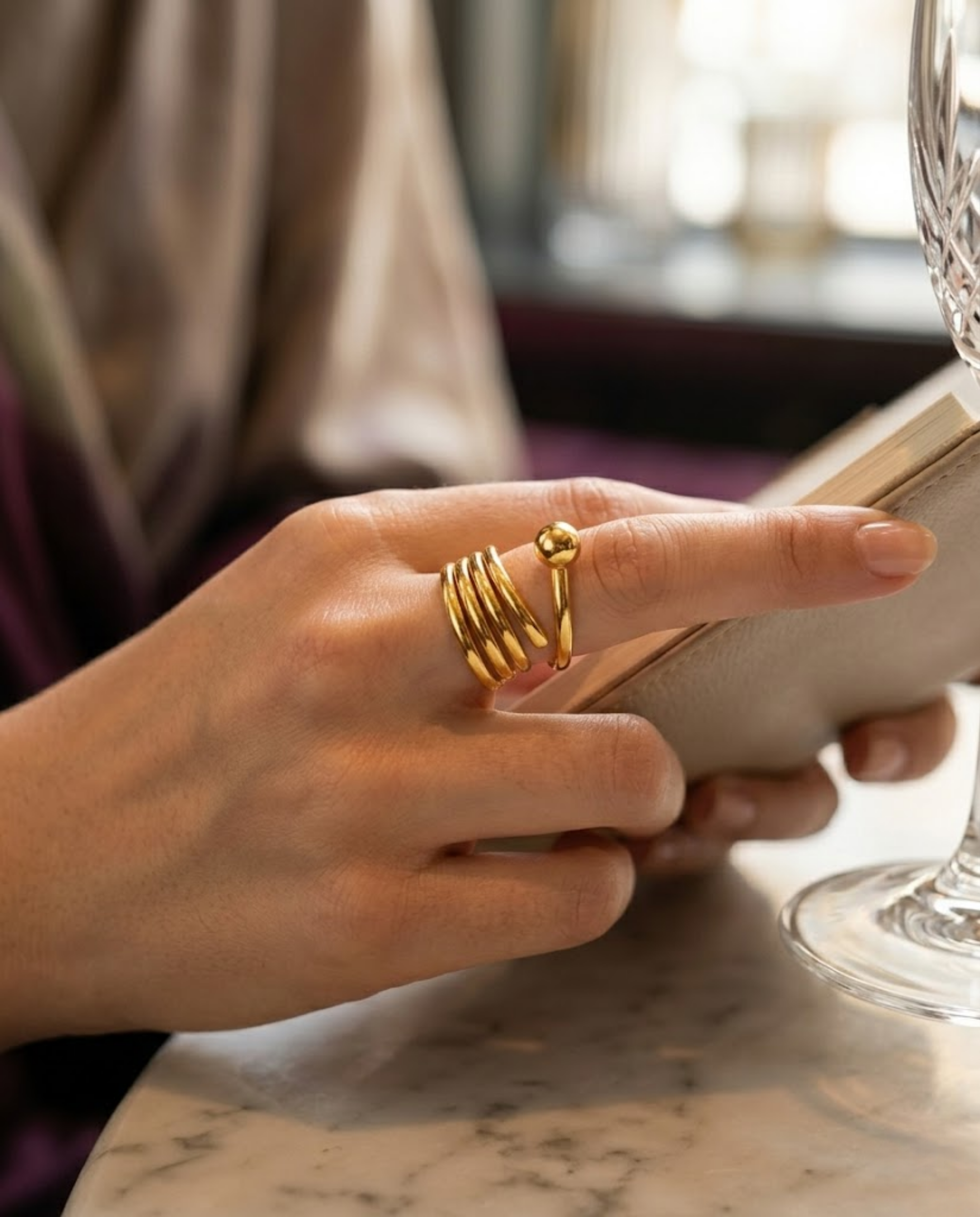 Orneza Spiral Orb Gold Plated Statement Ring