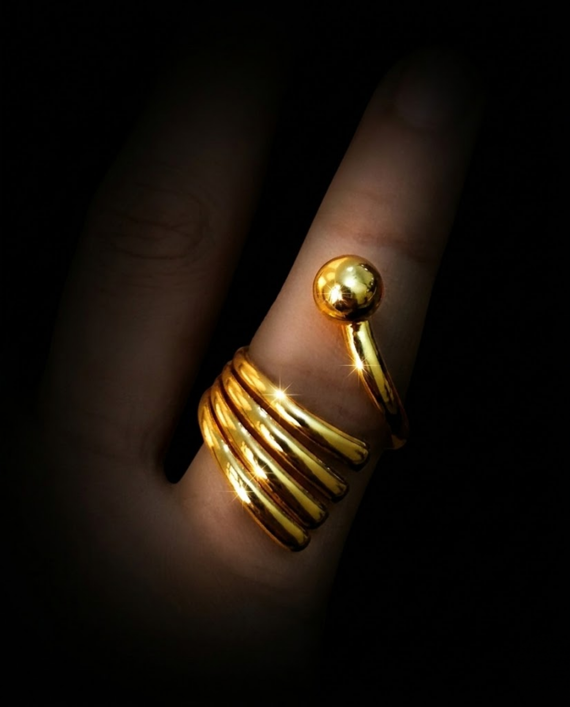Orneza Spiral Orb Gold Plated Statement Ring