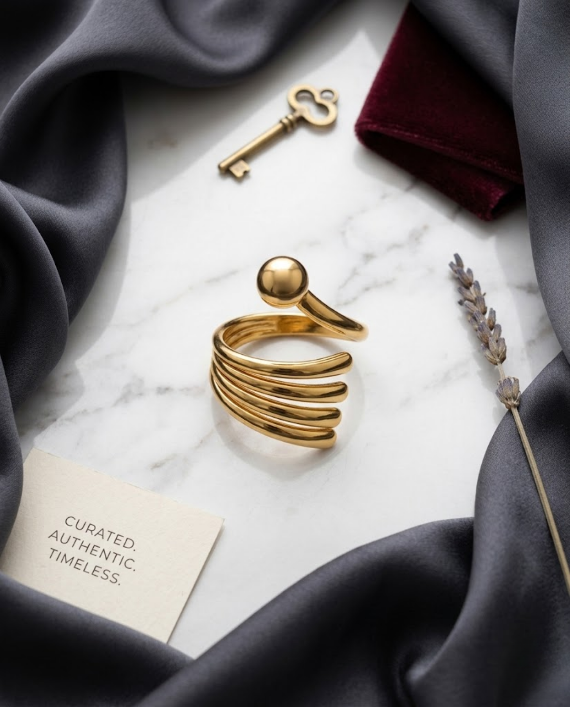 Orneza Spiral Orb Gold Plated Statement Ring