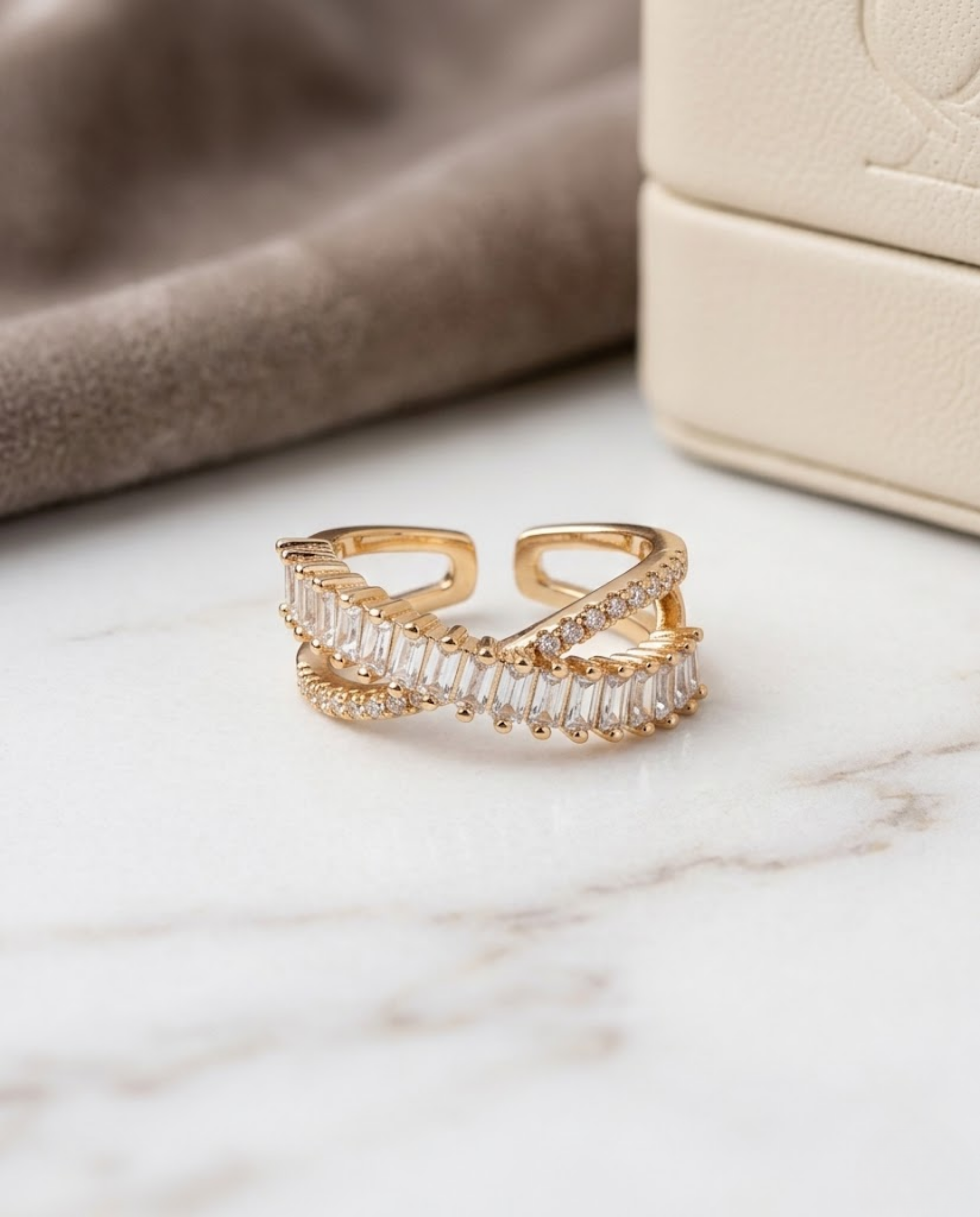 Orneza X-Cross Baguette Zircon Gold Plated Ring