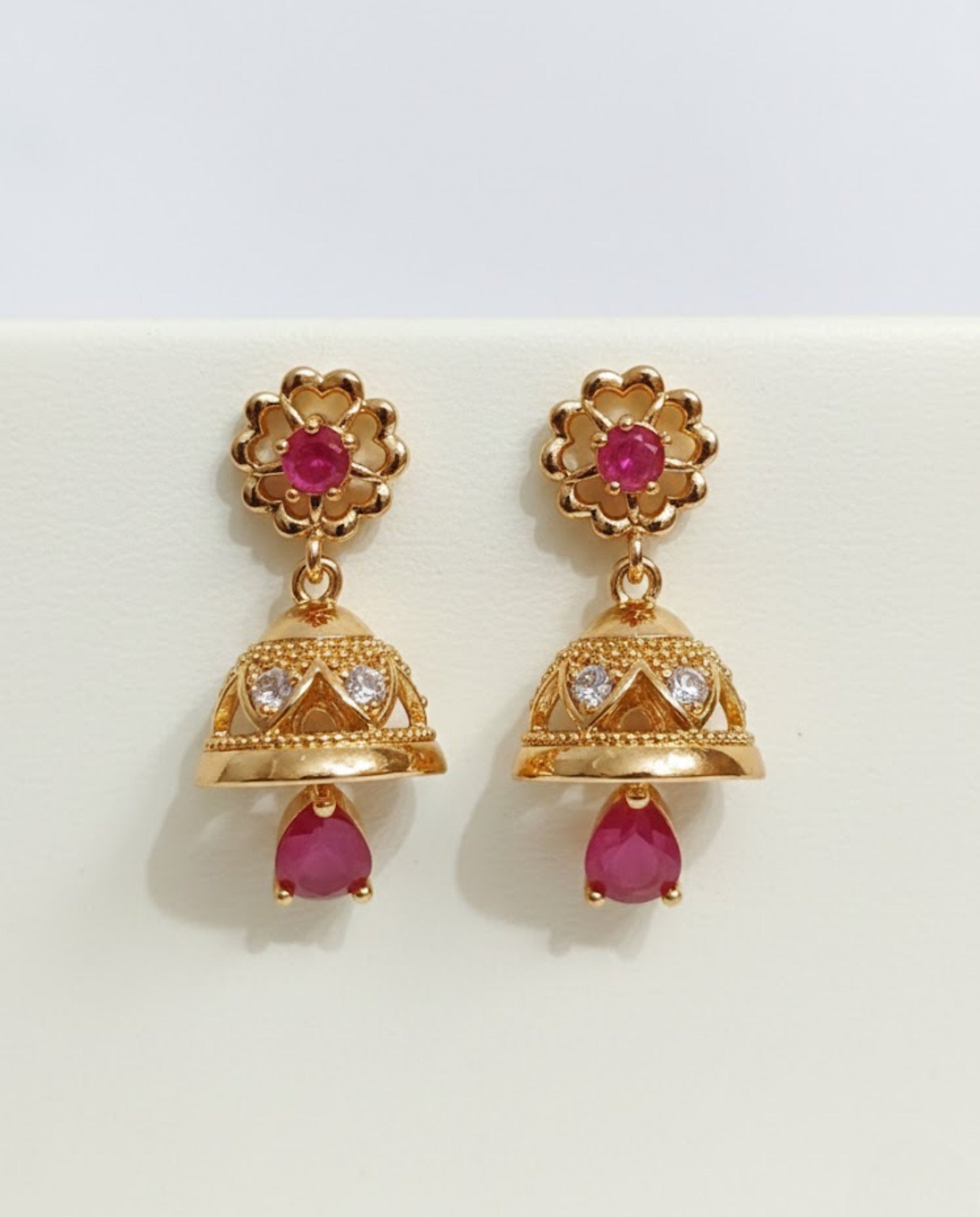 Orneza Royal Ruby Gold Jhumka Earrings