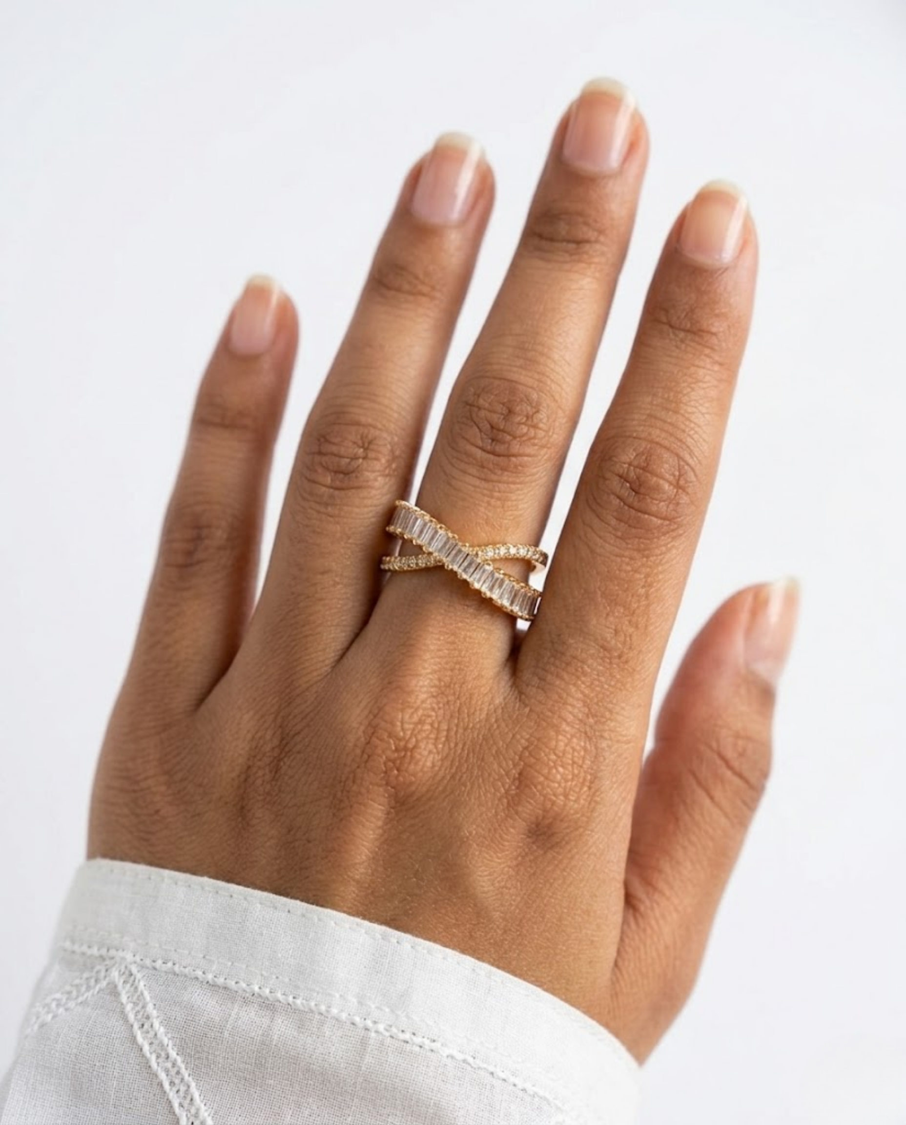 Orneza X-Cross Baguette Zircon Gold Plated Ring