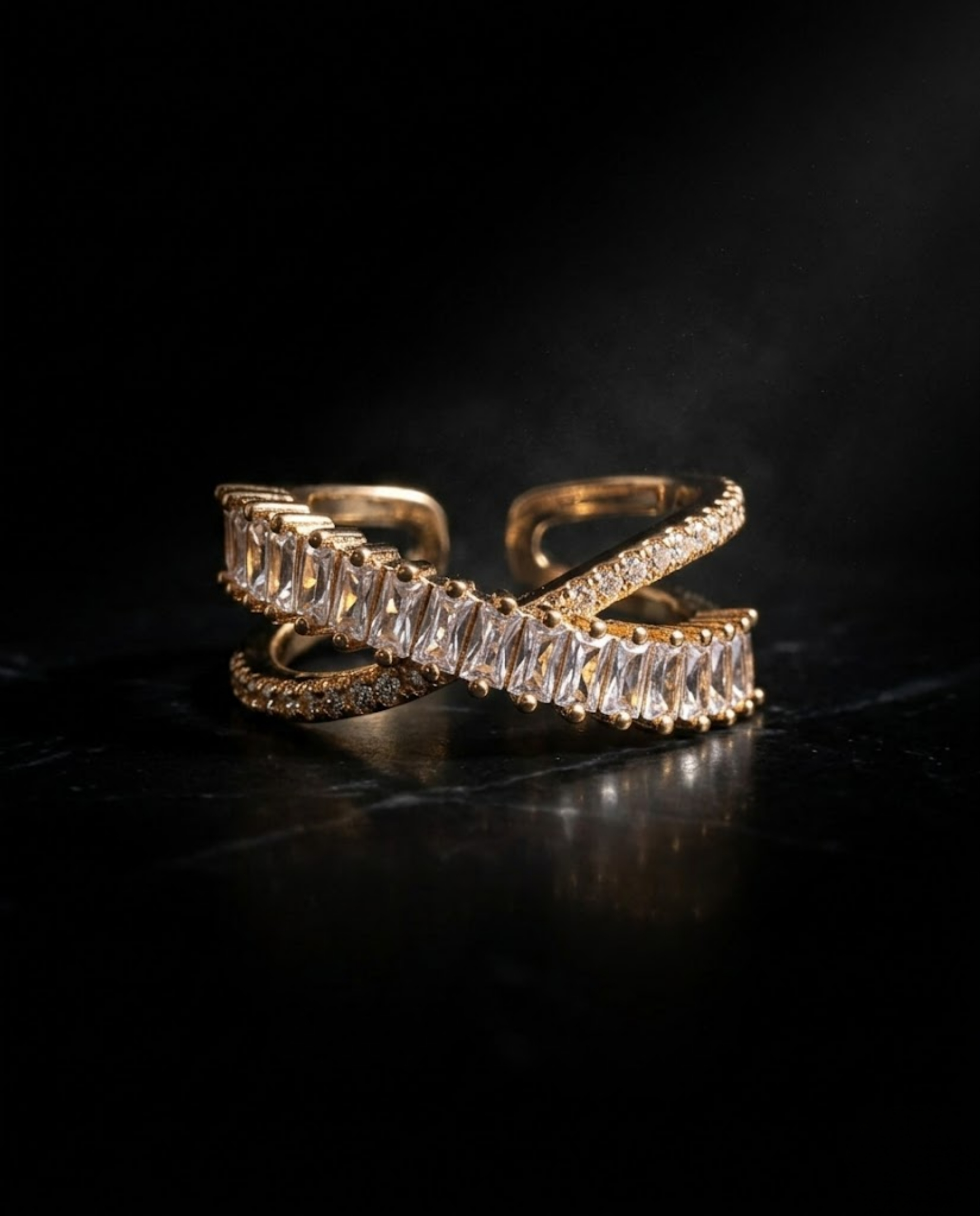Orneza X-Cross Baguette Zircon Gold Plated Ring