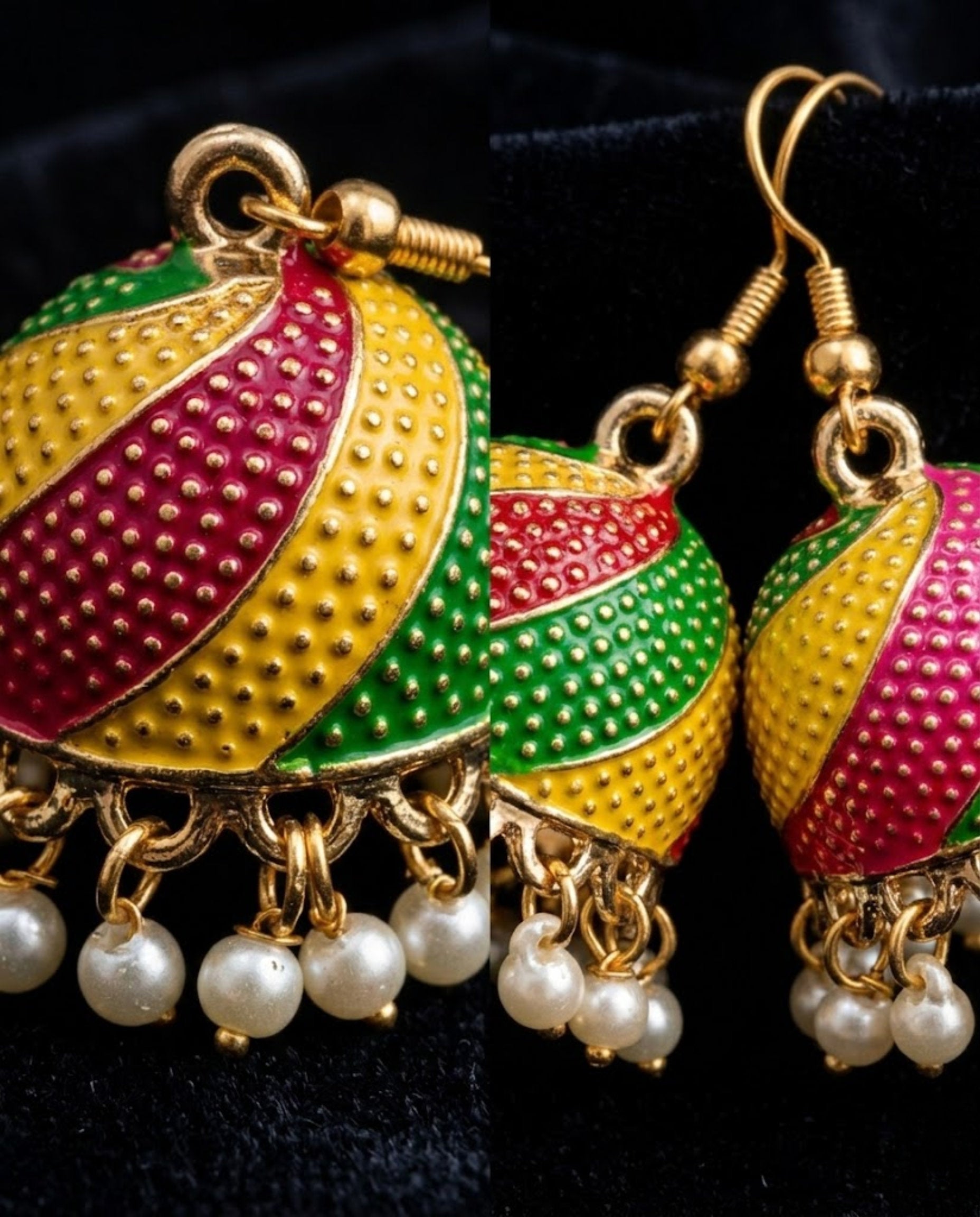 Orneza Multi-Color Meenakari Jhumka Earrings with Pearls