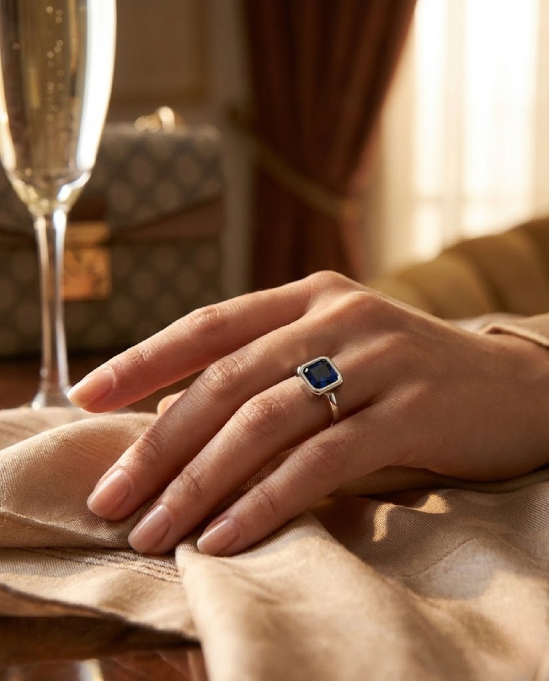 Orneza Royal Blue Sapphire Square Solitaire Silver Ring