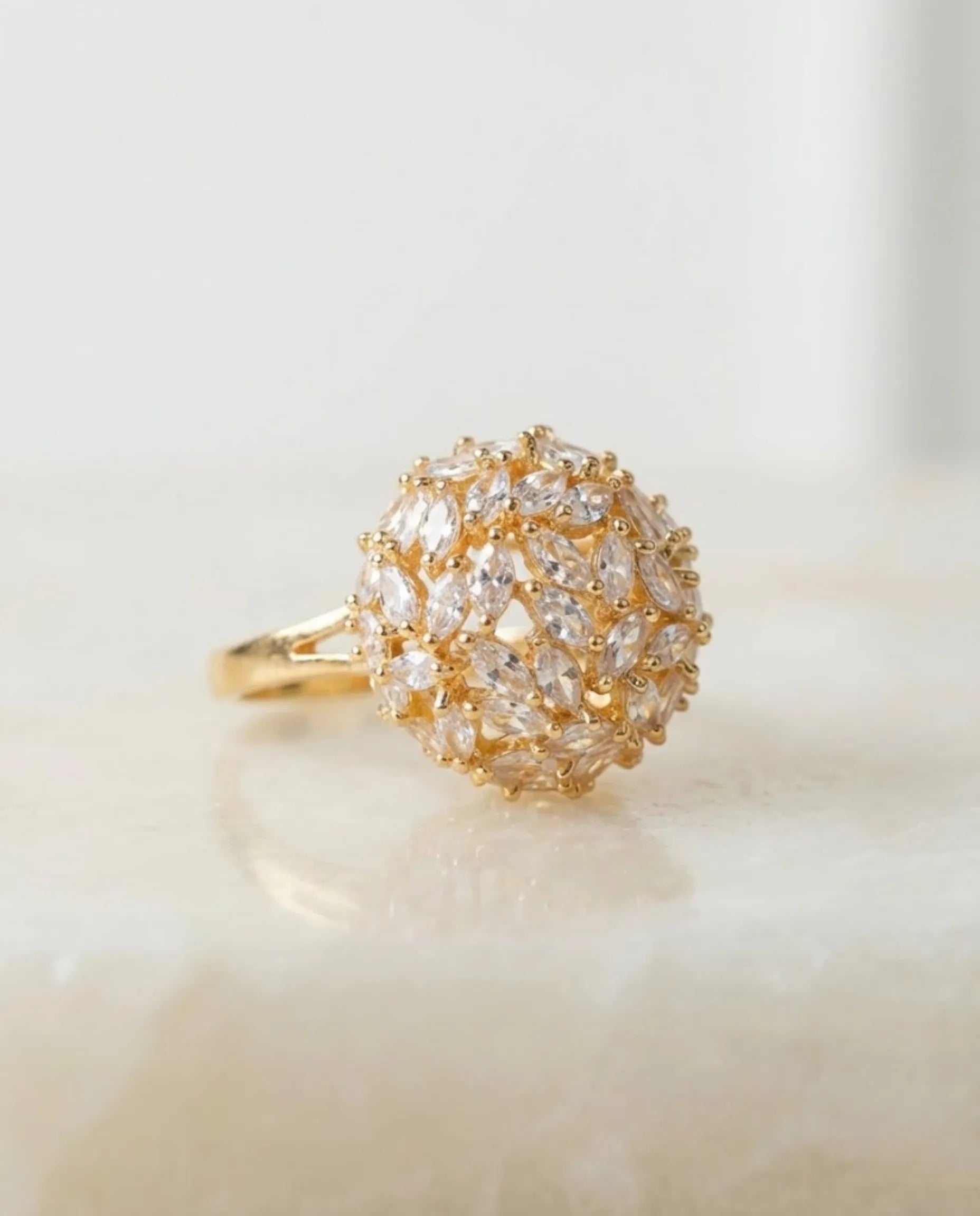 Orneza Starlight Marquise Crystal Cluster Gold Ring